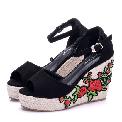 Slope Heel Sandals Women Summer Fashion Trendy Lace Fish Mouth Stiletto Heel Buckle Work Casual Ladies Sandals