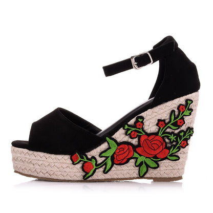 Slope Heel Sandals Women Summer Fashion Trendy Lace Fish Mouth Stiletto Heel Buckle Work Casual Ladies Sandals