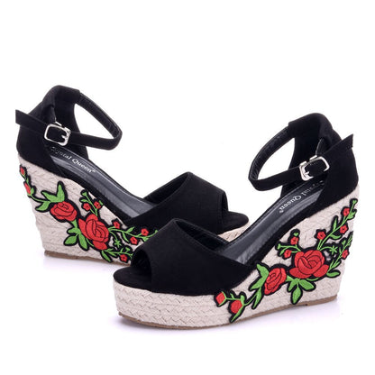 Slope Heel Sandals Women Summer Fashion Trendy Lace Fish Mouth Stiletto Heel Buckle Work Casual Ladies Sandals