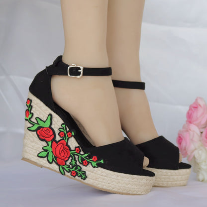 Slope Heel Sandals Women Summer Fashion Trendy Lace Fish Mouth Stiletto Heel Buckle Work Casual Ladies Sandals
