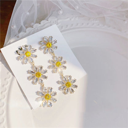 Rhinestone Shiny Earrings Bright Diamond Flower Elegant Earrings Temperament Earrings