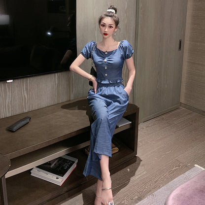 Summer New Fashion Denim Short Jacket Wide Leg Pants Two Piece Women