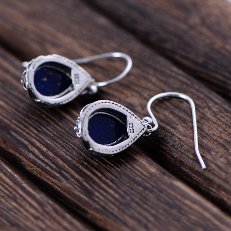 Sterling Silver Jewelry Lapis Lapis Water Drop Earrings for Women