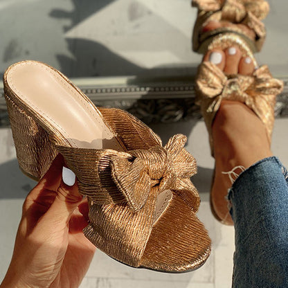 European and American foreign trade large size bowknot chunky heel sandals