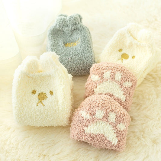Home Coral Fleece Plus Velvet Towel Floor Sleep Socks