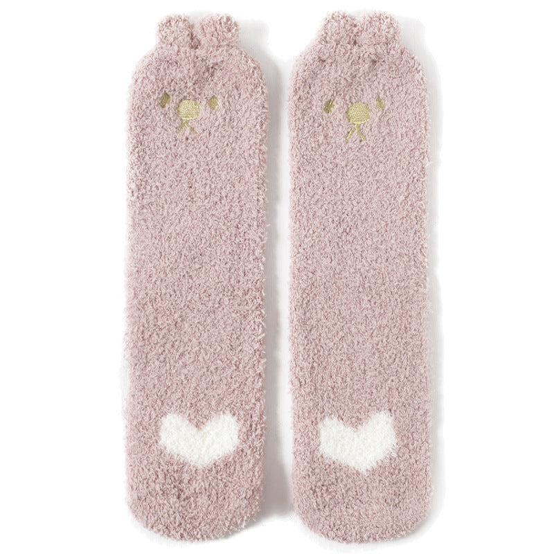 Home Coral Fleece Plus Velvet Towel Floor Sleep Socks