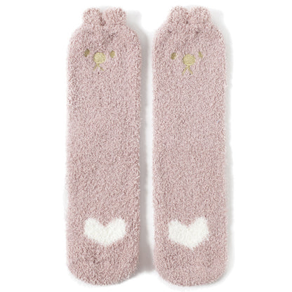 Home Coral Fleece Plus Velvet Towel Floor Sleep Socks