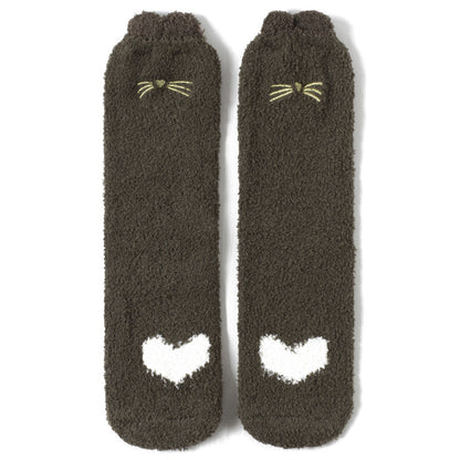 Home Coral Fleece Plus Velvet Towel Floor Sleep Socks