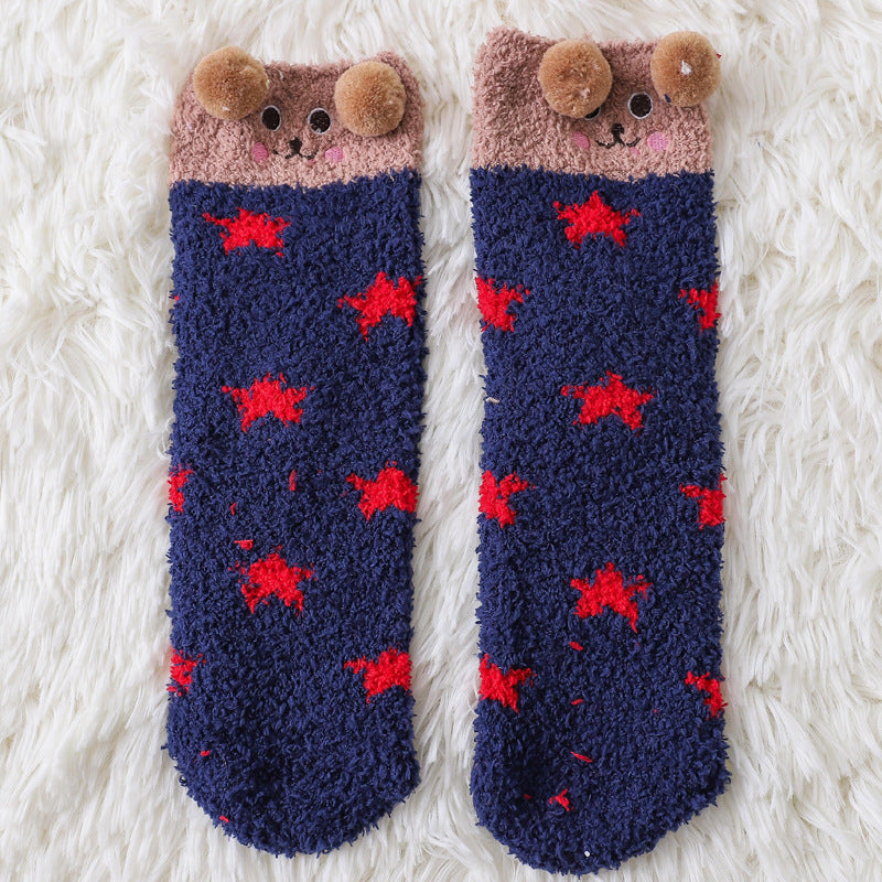 Home Coral Fleece Plus Velvet Towel Floor Sleep Socks