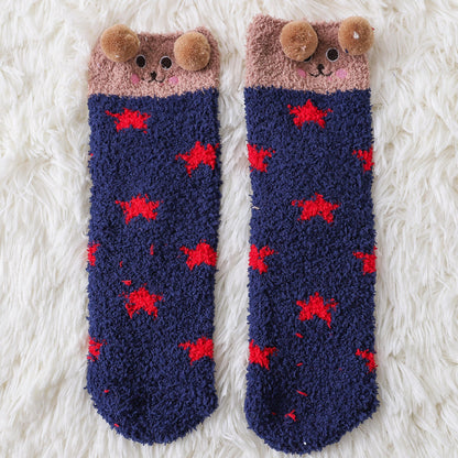 Home Coral Fleece Plus Velvet Towel Floor Sleep Socks