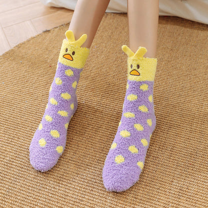Home Coral Fleece Plus Velvet Towel Floor Sleep Socks