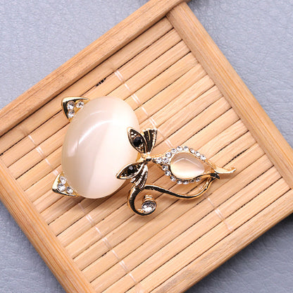 Cat Brooch Rhinestone Corsage Prom Party Costume Decoration