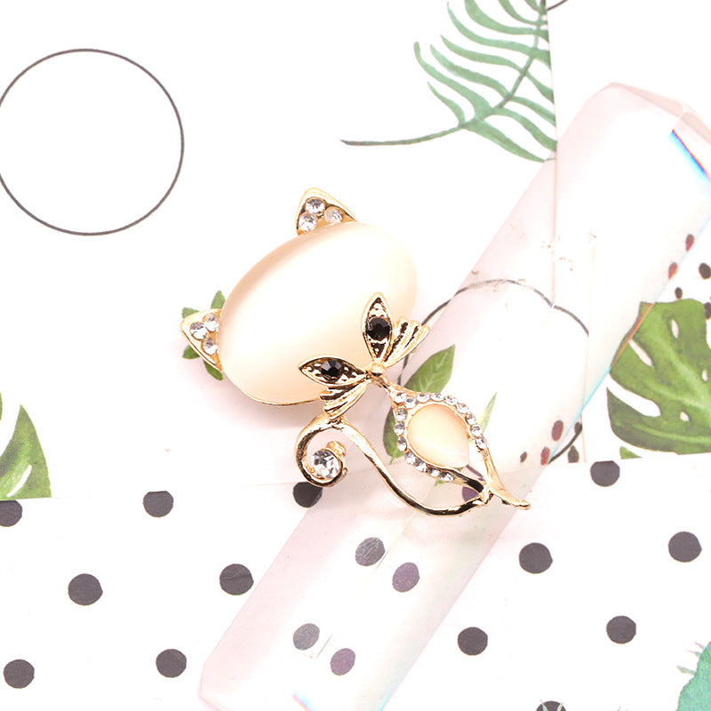 Cat Brooch Rhinestone Corsage Prom Party Costume Decoration