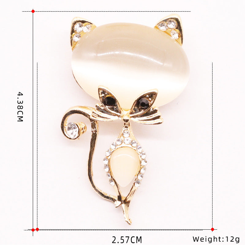 Cat Brooch Rhinestone Corsage Prom Party Costume Decoration