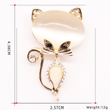 Cat Brooch Rhinestone Corsage Prom Party Costume Decoration