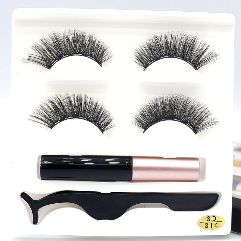 European  And American Foreign Trade Manufacturers Two Pairs of Thick Magnetic Eyeliner Set 3D Magnet False Eyelashes Direct Supply