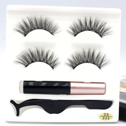 European  And American Foreign Trade Manufacturers Two Pairs of Thick Magnetic Eyeliner Set 3D Magnet False Eyelashes Direct Supply
