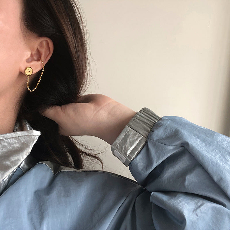 European And American Simple Spring Coin Ear Clip Tassel Chain Earrings Earrings