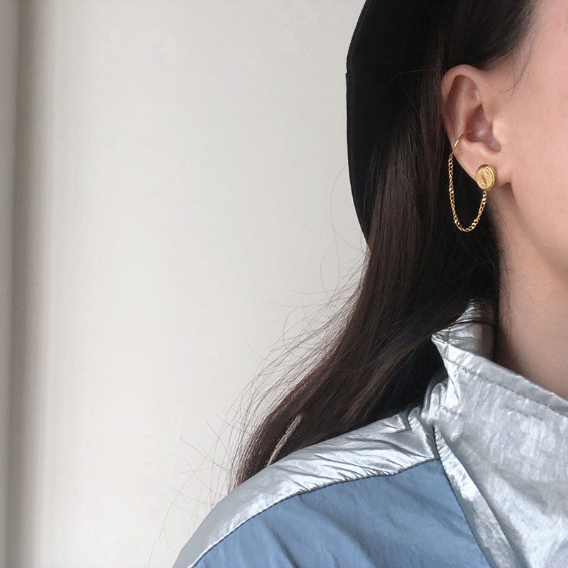 European And American Simple Spring Coin Ear Clip Tassel Chain Earrings Earrings