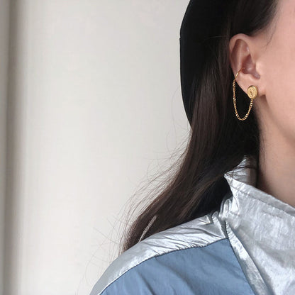 European And American Simple Spring Coin Ear Clip Tassel Chain Earrings Earrings