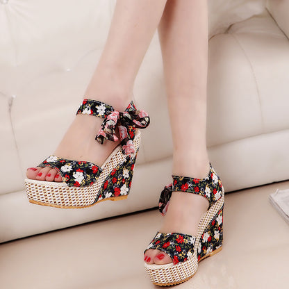 Bohemian Platform Wedge High Heel Fish Mouth Sandals For Women