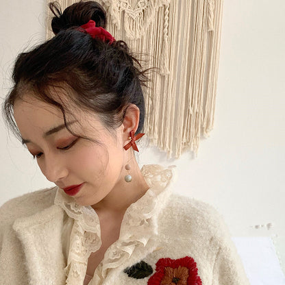 Original Korean Girl Asymmetric Bow Temperament Earrings Ear Clip