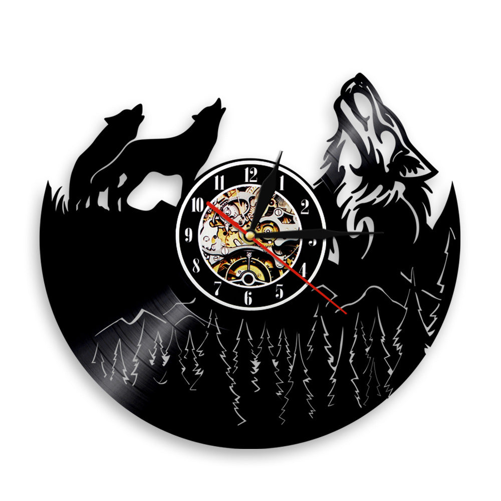 Vinyl Clock Wolves Retro Nostalgic Record Wall Clock European Personality Decorative Wall Clock Clock