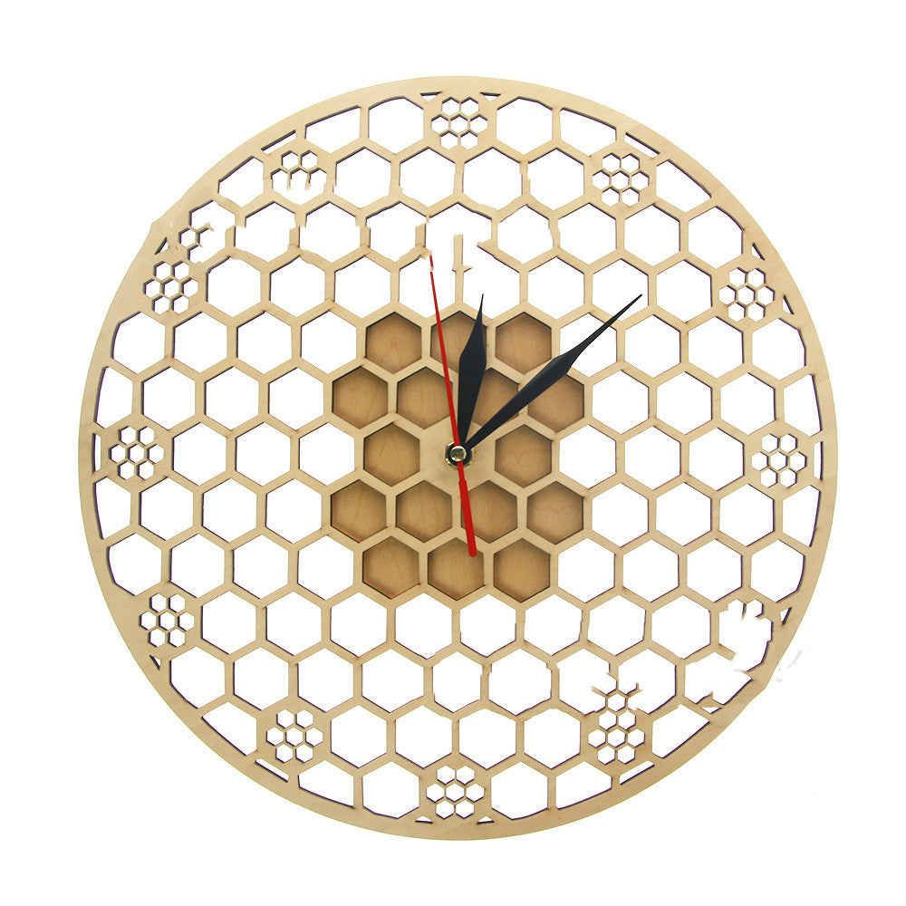 Wooden Wall Clock Round Hexagonal Geometric Pattern Wall Clock