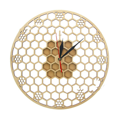 Wooden Wall Clock Round Hexagonal Geometric Pattern Wall Clock