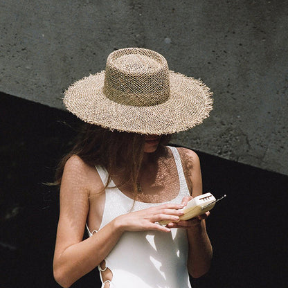 Women's Breathable Green Straw Beach Sun Hat