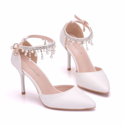 Large Size White Lace Stiletto Heel Sandals