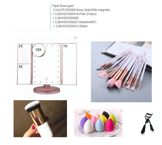 Make up mirror and brush powder puff suit