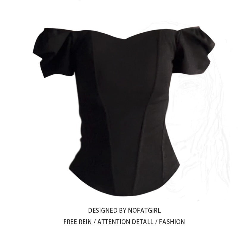 French Style Short Sleeve Fishbone Corset Bandeau Slim-fit Vest