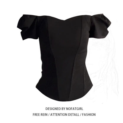 French Style Short Sleeve Fishbone Corset Bandeau Slim-fit Vest