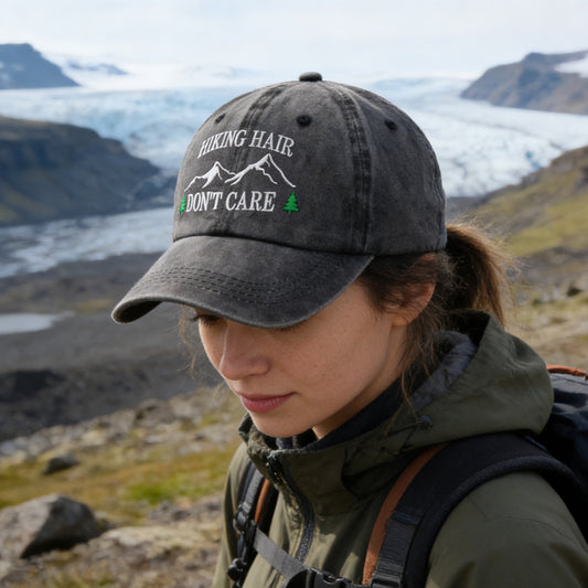 2pcs Camper Accessories Hiking Hair Hats Mountain Trees For Women Men, Adjustable Embroidered Wash Cotton Baseball Cap