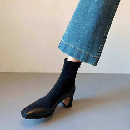 Retro New Chunky Heel High Heel Short Boots Women