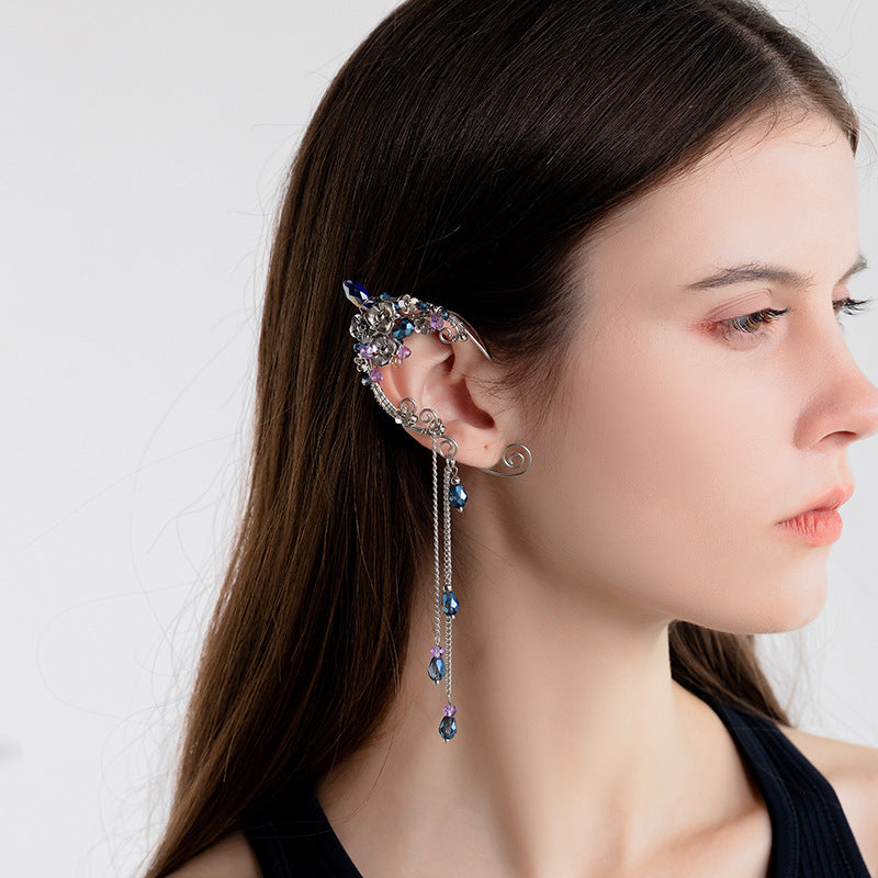 Metal Non-piercing Ear Clip Elf Handmade Ear Hanging Long Fringe Earrings