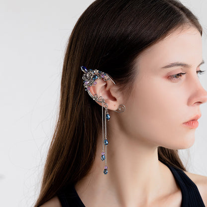 Metal Non-piercing Ear Clip Elf Handmade Ear Hanging Long Fringe Earrings