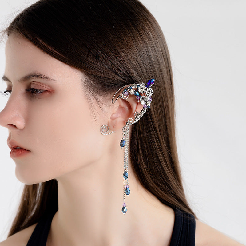 Metal Non-piercing Ear Clip Elf Handmade Ear Hanging Long Fringe Earrings