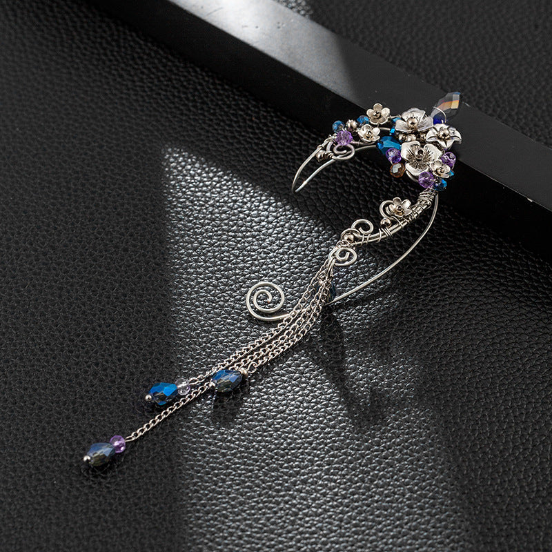 Metal Non-piercing Ear Clip Elf Handmade Ear Hanging Long Fringe Earrings