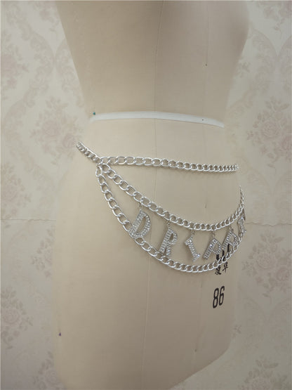 Waist with multi-layer letters waist chain