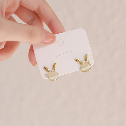 Cute Rabbit Opal Stud Earrings Earrings Silver Post Earrings