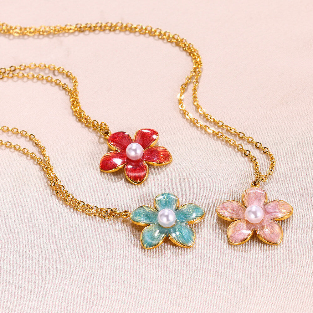 Colorful Oil Necklace Flower Pendant Necklace For Women