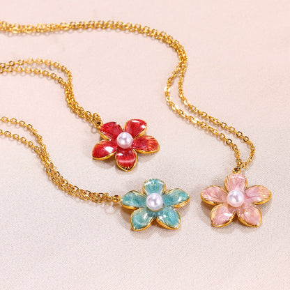 Colorful Oil Necklace Flower Pendant Necklace For Women