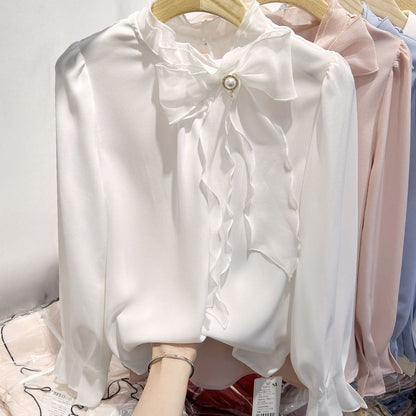 Womens Chiffon Pullover Featuring Organic Tulle Lace Beaded Details