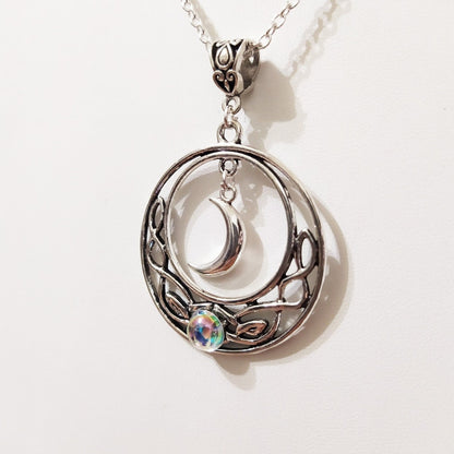 Infinite Love Celtic Necklace Crescent Crystal Necklace