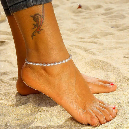 Women's Party Gift Anklet Small Rice-shaped Beads Beaded Anklet