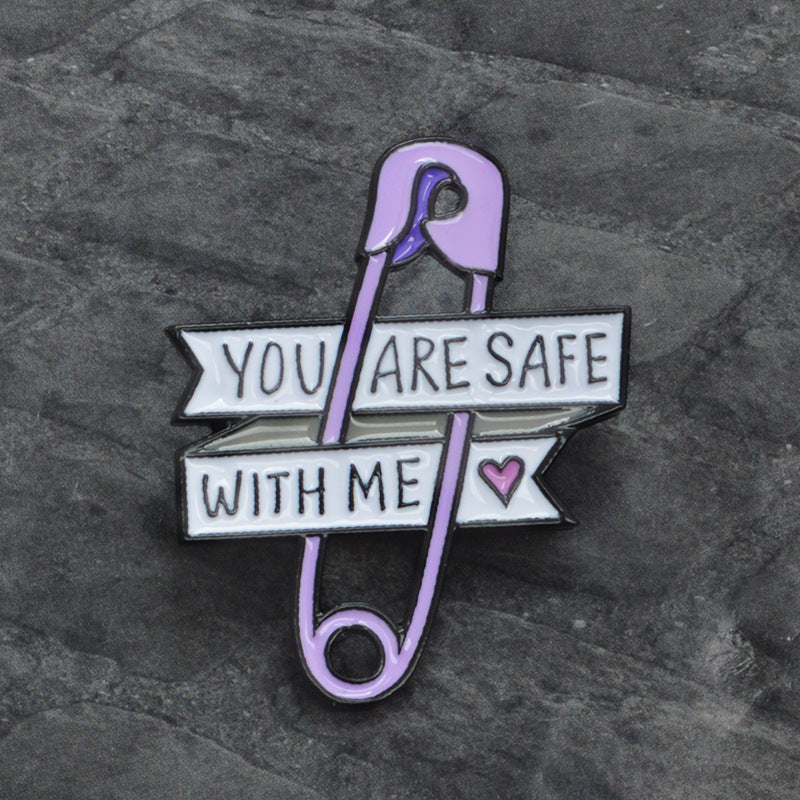 Purple Safety Pin Brooch Heart Enamel Brooch Badge