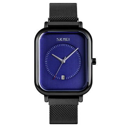 Fashionable Mens Square Business Quartz Student Mens Mesh-Strap Waterproof Calendar Watch
