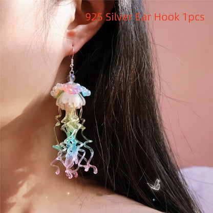 Rainbow Jellyfish Exaggerated Long Ear Clip Earrings